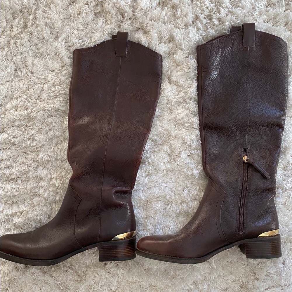 Brown leather knee-high boots